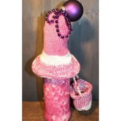 Outlet Geldgeschenk Dekofigur TASCHENWICHTEL Weihnachtswichtel witzige Upcyclingfigur aus Weinflasche, gestrickte Accessoires Geldgeschenke