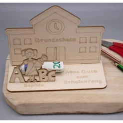 Best Geldgeschenk Einschulung - Mädchen - aus Holz personalisiert Kinder Einschulung