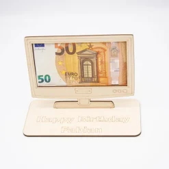Outlet Geldgeschenk Fernseher - aus Holz personalisiert Geldgeschenke