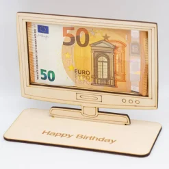 Outlet Geldgeschenk Fernseher / Flachbildschirm - aus Holz personalisiert Geldgeschenke