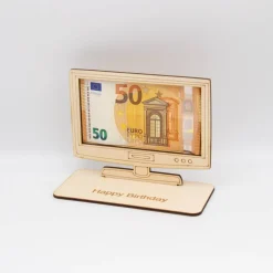 Outlet Geldgeschenk Fernseher / Flachbildschirm - aus Holz personalisiert Geldgeschenke