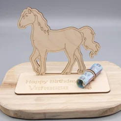 Sale Geldgeschenk für Mädchen - Pferd - aus Holz personalisiert Geldgeschenke