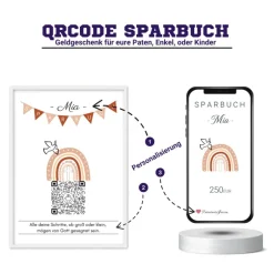 Discount Geldgeschenk Geburt, Taufe, Kommunion, Konfirmation | Digitales QrCode Sparbuch | Motiv Friedenstaube Geldgeschenke
