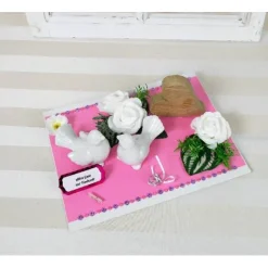 Outlet Geldgeschenk Hochzeit, Hochzeitsgeschenk, rosa, mit Tauben und Holzherz Geldgeschenke