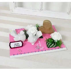 Outlet Geldgeschenk Hochzeit, Hochzeitsgeschenk, rosa, mit Tauben und Holzherz Geldgeschenke