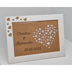 Geldgeschenke|Mal- und Bastelatelier Monika Weis Geldgeschenk Hochzeit personalisiert – Erinnerung im weißen Rahmen mit Herz-Ausschnitt