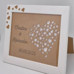 Geldgeschenke|Mal- und Bastelatelier Monika Weis Geldgeschenk Hochzeit personalisiert – Erinnerung im weißen Rahmen mit Herz-Ausschnitt