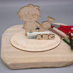 Geldgeschenk Junge mit Zuckertüte - aus Holz personalisiert Kinder Einschulung