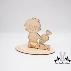 Geldgeschenk Junge mit Zuckertüte - aus Holz personalisiert Kinder Einschulung