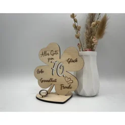Clearance Geldgeschenk Kleeblatt Holz 70. Geburtstag, 12,5cm oder 18,0cm, Geldgeschenk auf Wunsch mit Namensgravur Geldgeschenke