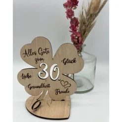 Clearance Geldgeschenk Kleeblatt Holz zum 30. Geburtstag – Personalisiertes Birkenholz Geschenk mit Namensgravur Geldgeschenke