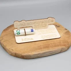 Geldgeschenke|SandavDesigns Geldgeschenk Lebenswende - aus Holz personalisiert