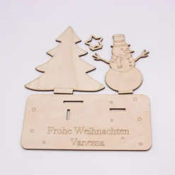 Clearance Geldgeschenk Schneemann mit Tannenbaum - aus Holz personalisiert Geldgeschenke