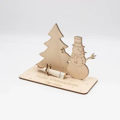 Clearance Geldgeschenk Schneemann mit Tannenbaum - aus Holz personalisiert Geldgeschenke