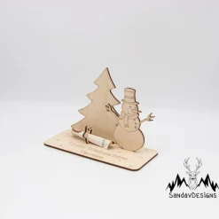 Clearance Geldgeschenk Schneemann mit Tannenbaum - aus Holz personalisiert Geldgeschenke