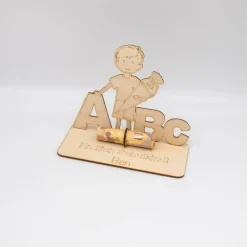 Outlet Geldgeschenk Schulanfang Junge - aus Holz personalisiert Kinder Einschulung