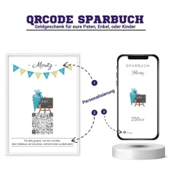 Sale Geldgeschenk Schulanfang | Digitales QrCode Sparbuch | Motiv Schultüte Kinder Einschulung