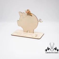 Outlet Geldgeschenk Sparschwein - aus Holz personalisiert Geldgeschenke