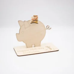 Outlet Geldgeschenk Sparschwein - aus Holz personalisiert Geldgeschenke
