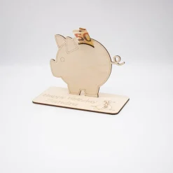 Outlet Geldgeschenk Sparschwein - aus Holz personalisiert Geldgeschenke