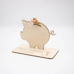 Outlet Geldgeschenk Sparschwein - aus Holz personalisiert Geldgeschenke