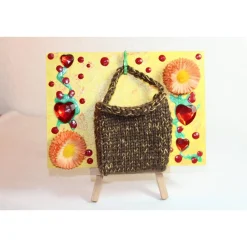 Hot Geldgeschenk TASCHERL GÄNSEBLÜMCHEN Collage auf einer Malplatte inklusive Staffelei und einer kleinen Wolltasche Kunst