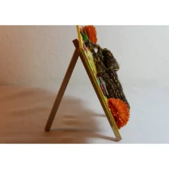 Hot Geldgeschenk TASCHERL GÄNSEBLÜMCHEN Collage auf einer Malplatte inklusive Staffelei und einer kleinen Wolltasche Kunst