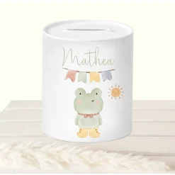 Geldgeschenke|Die Farbkleckserei 123 Geldgeschenk Taufe personalisiert, Spardose Kind Frosch mit Namen, Sparschwein Tiere, Sparbüchse Taufe, Geschenk