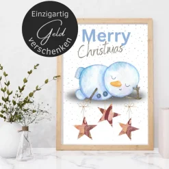Geldgeschenke|DekowerkSeeger Geldgeschenk Weihnachten Schneemann | Geschenkidee Weihnachtsgeld | Wunscherfüller Geld Stern