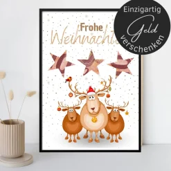 Online Geldgeschenk Weihnachten drei niedliche Rentiere |  Geschenkidee Weihnachtsgeld | Wunscherfüller Geld Stern Geldgeschenke