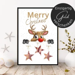 Geldgeschenke|DekowerkSeeger Geldgeschenk Weihnachten Rentier | Geschenkidee Weihnachtsgeld | Wunscherfüller Geld Stern