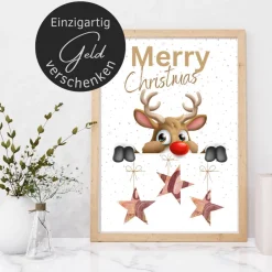 Geldgeschenke|DekowerkSeeger Geldgeschenk Weihnachten Rentier | Geschenkidee Weihnachtsgeld | Wunscherfüller Geld Stern