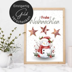 Geldgeschenke|DekowerkSeeger Geldgeschenk Weihnachten Schneemann winterlich |  Geschenkidee Weihnachtsgeld | Wunscherfüller Geld Stern