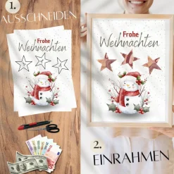Geldgeschenke|DekowerkSeeger Geldgeschenk Weihnachten Schneemann winterlich |  Geschenkidee Weihnachtsgeld | Wunscherfüller Geld Stern