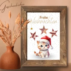 Geldgeschenke|DekowerkSeeger Geldgeschenk Weihnachten Katze mit Weihnachtsmütze |  Geschenkidee Weihnachtsgeld | Wunscherfüller Geld Stern