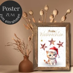 Geldgeschenke|DekowerkSeeger Geldgeschenk Weihnachten Katze mit Weihnachtsmütze |  Geschenkidee Weihnachtsgeld | Wunscherfüller Geld Stern