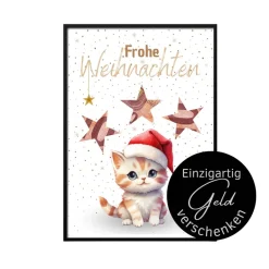 Geldgeschenke|DekowerkSeeger Geldgeschenk Weihnachten Katze mit Weihnachtsmütze |  Geschenkidee Weihnachtsgeld | Wunscherfüller Geld Stern