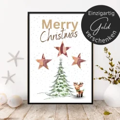 Geldgeschenke|DekowerkSeeger Geldgeschenk Weihnachten Rentier vor Wintertanne |  Geschenkidee Weihnachtsgeld | Wunscherfüller Geld Stern