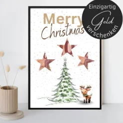 Geldgeschenke|DekowerkSeeger Geldgeschenk Weihnachten Rentier vor Wintertanne |  Geschenkidee Weihnachtsgeld | Wunscherfüller Geld Stern