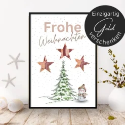 Clearance Geldgeschenk Weihnachten Schneemann vor Wintertanne |  Geschenkidee Weihnachtsgeld | Wunscherfüller Geld Stern Geldgeschenke