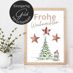Clearance Geldgeschenk Weihnachten Schneemann vor Wintertanne |  Geschenkidee Weihnachtsgeld | Wunscherfüller Geld Stern Geldgeschenke