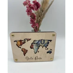 Clearance Geldgeschenk Weltkarte aus Holz – Personalisiertes Geschenk zur Hochzeit, Geburtstag & mehr Geschenke