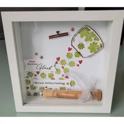 Clearance Geldgeschenk zum Geburtstag, 3D Rahmen, Glück aus dem Glas, Kleeblätter Geldgeschenke