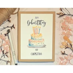 Best Geldgeschenk zum Geburtstag – Personalisierte Geschenkbox mit Geburtstagstorte im Aquarell Design Geldgeschenke