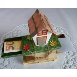 Geschenke|IdeenOase Geldgeschenk zum Hausbau oder Umzug, auf kleiner Palette