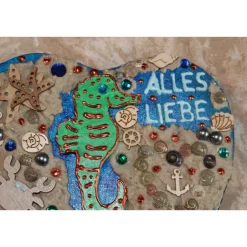 Kunst|Susanne Hiebl...die etwas andere Art! Geldgeschenk zum Muttertag oder Vatertag SEEPFERD, Collage, abstrakt gestaltet auf einem herzförmigen Keilrahmen