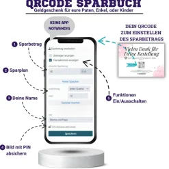 Geldgeschenke|QrCode-Galerie Geldgeschenk zur Geburt | Digitales Sparbuch | Personalisiertes QrCode Bild | Motiv Geburt Blau