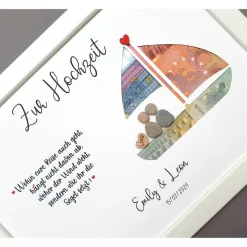 Geldgeschenke|Lovely picture frame & more Geldgeschenk zur Hochzeit: Personalisiertes Steinbild Hochzeitsschiff – Hochzeitsgeschenk Reisen & Kreuzfahrt
