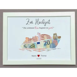 Geldgeschenke|Lovely picture frame & more Geldgeschenk zur Hochzeit: Personalisiertes Steinbild Hochzeitsschiff – Hochzeitsgeschenk Reisen & Kreuzfahrt