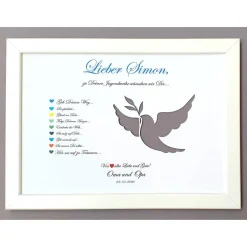 Geldgeschenke|Lovely picture frame & more Geldgeschenk zur Jugendweihe Mädchen und Jungen, Bilderrahmen Friedenstaube